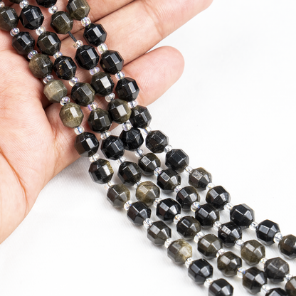 Golden Obsidian Faceted Prism Cut Beads For Jewelry Making