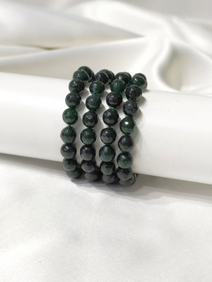 Green Jade Faceted Beads Bracelet, Crystal Bracelet