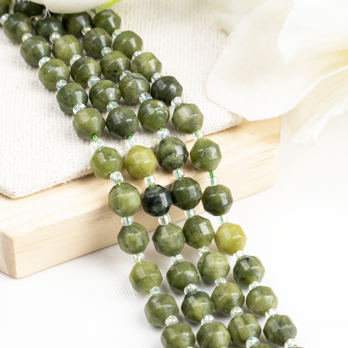 Green Jade Faceted Prism Cut Beads For Jewelry Making