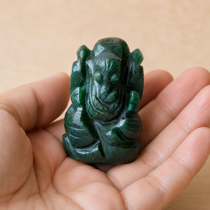 Green Jade Ganesha Statue (Wisdom and Balance)
