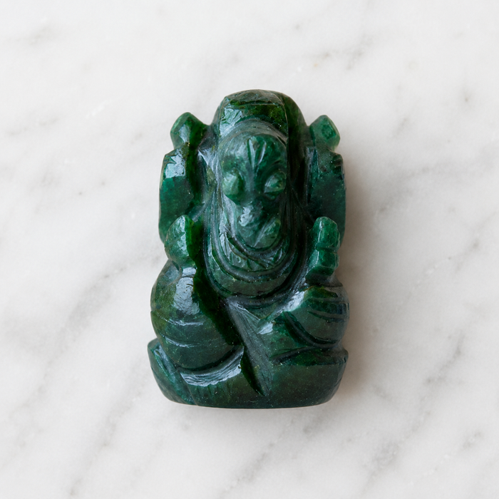 Green Jade Ganesha Statue (Wisdom and Balance)