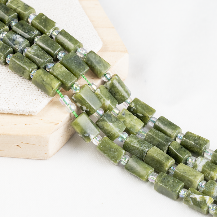 Green Jade Gemstone Pipe Bead, Crystal Healing Tube Beads.