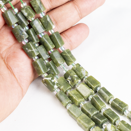 Green Jade Gemstone Pipe Bead, Crystal Healing Tube Beads.