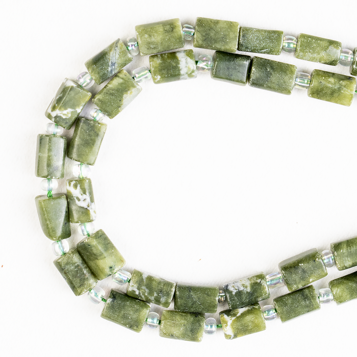 Green Jade Gemstone Pipe Bead, Crystal Healing Tube Beads.