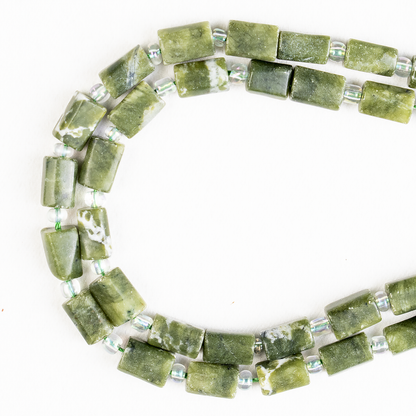 Green Jade Gemstone Pipe Bead, Crystal Healing Tube Beads.