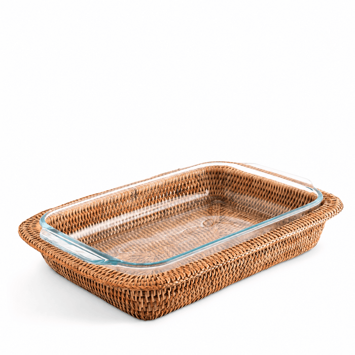 Hand Woven Rattan 3qt Rectangular Casserole Holder 1