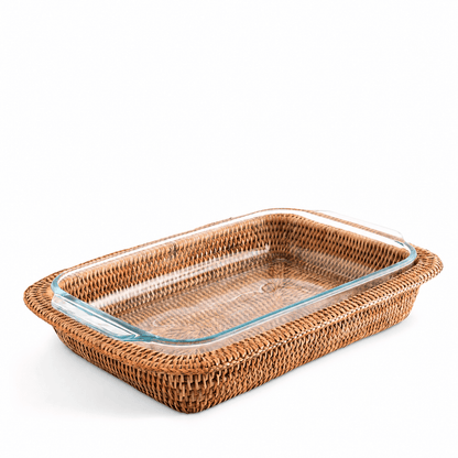 Hand Woven Rattan 3qt Rectangular Casserole Holder 1