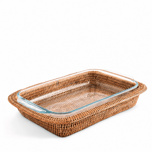 Hand Woven Rattan 3qt Rectangular Casserole Holder 1