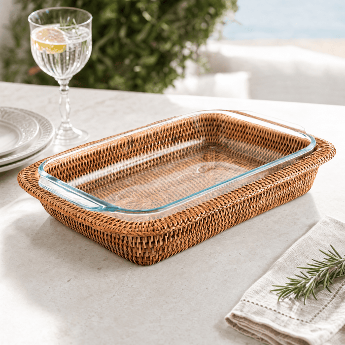 Hand Woven Rattan 3qt Rectangular Casserole Holder 2