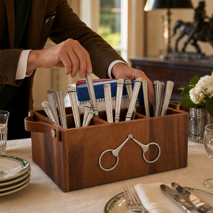 Horse Bits Leather Handles Flatware Caddy 4