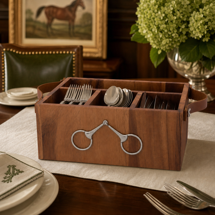 Horse Bits Leather Handles Flatware Caddy 6