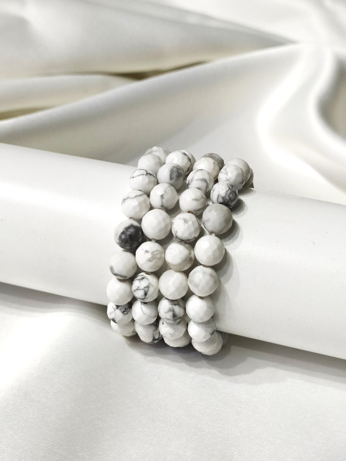 Howlite Faceted Beads Bracelet, Healing Crystal Bracelet