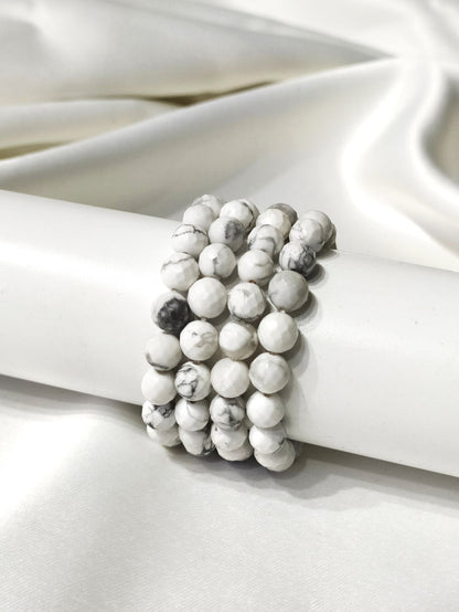 Howlite Faceted Beads Bracelet, Healing Crystal Bracelet