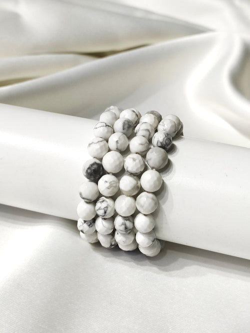 Howlite Faceted Beads Bracelet, Healing Crystal Bracelet