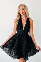 Lover’s Logic Floral Halter Mini Dress (Black)