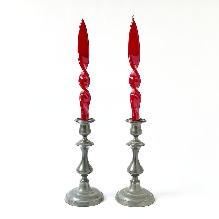 Italian Lacquered Spiral Taper Candle Burgundy, Set of 2
