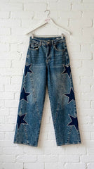Jeans Wide Leg con Estrellas de Strass