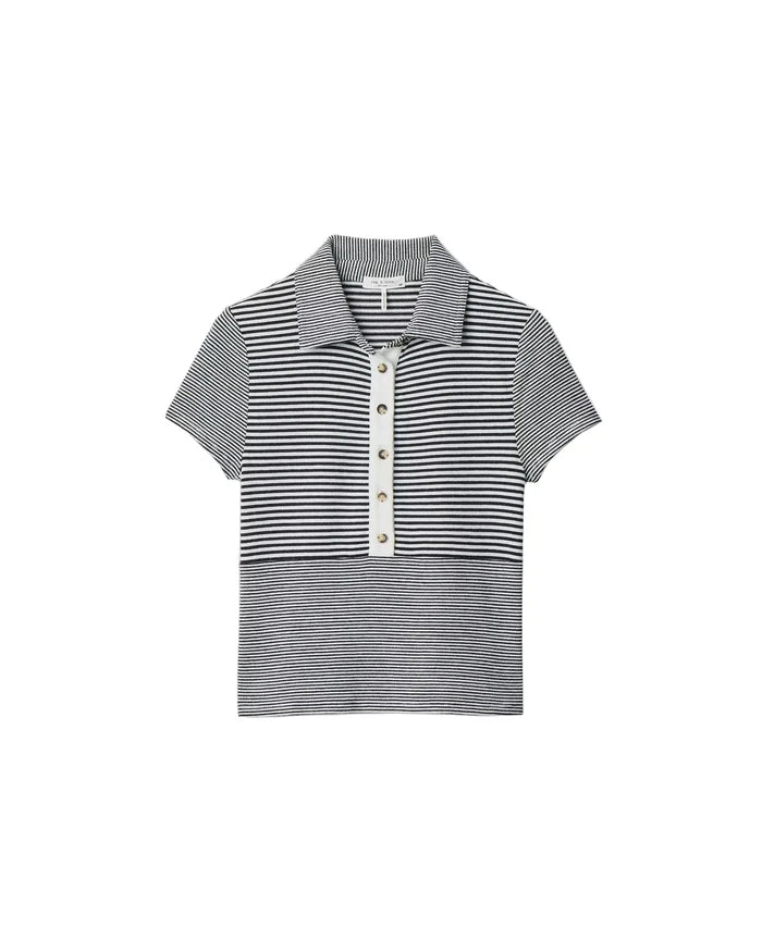 Knit Button Stripe Polo Tee-Tops/Blouses-Uniquities