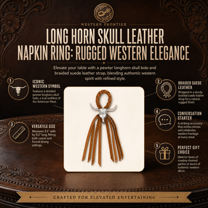 Long Horn Skull Leather Napkin Ring 1