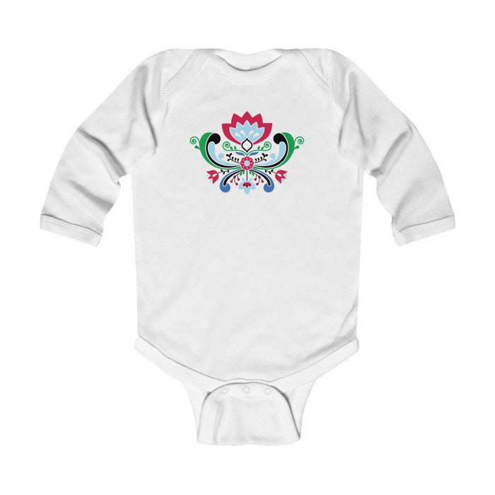 Midsummer Rosemaling Long Sleeve Bodysuit Scandinavian Design Studio