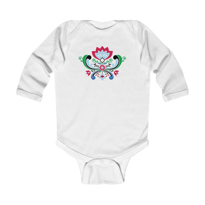 Midsummer Rosemaling Long Sleeve Bodysuit Scandinavian Design Studio