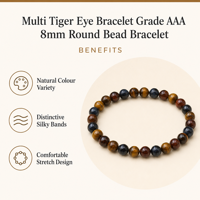 Multi Tiger Eye Bracelet | Tiger Eye Beads Bracelet (Self-Confidence, Spiritual Stability,)