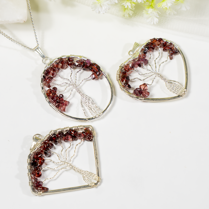Natural Garnet Crystal Tree of Life Pendant |Crystal Pendant
