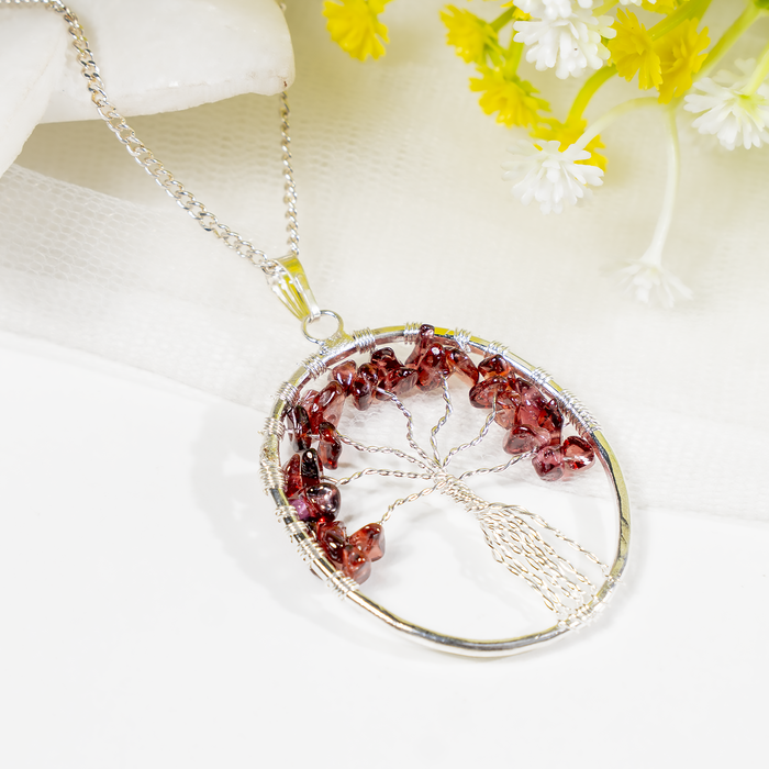 Natural Garnet Crystal Tree of Life Pendant |Crystal Pendant