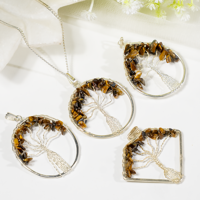 Natural Tiger Eye Crystal Tree of Life Pendant |Crystal Pendant