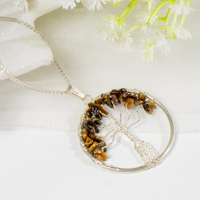 Natural Tiger Eye Crystal Tree of Life Pendant |Crystal Pendant