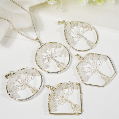 Natural White Rainbow Moonstone Crystal Tree of Life Pendant |Crystal Pendant