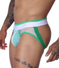 Net Green Jock Thong vista frontal de Gigo Underwear