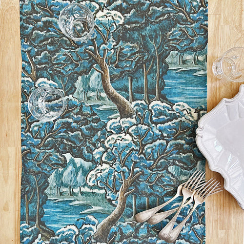 PATCH NYC Blue Tapestry Linen Table Runner
