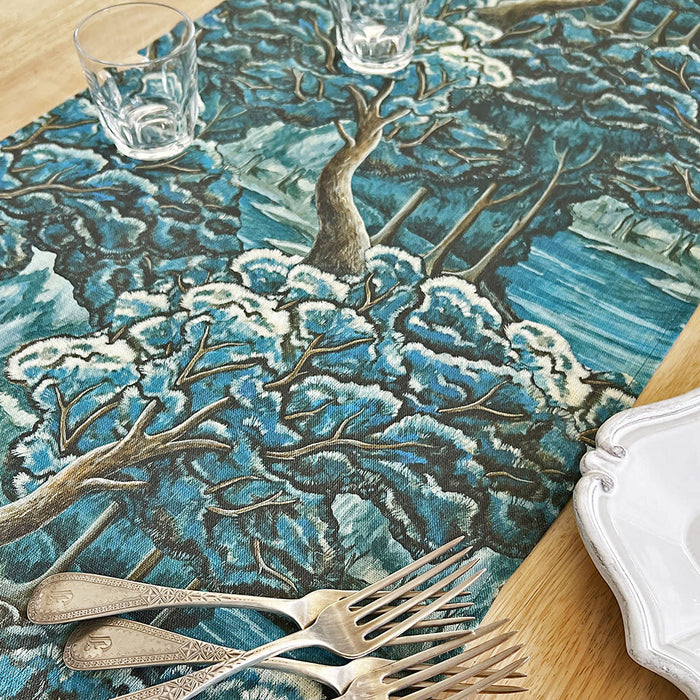 PATCH NYC Blue Tapestry Linen Table Runner