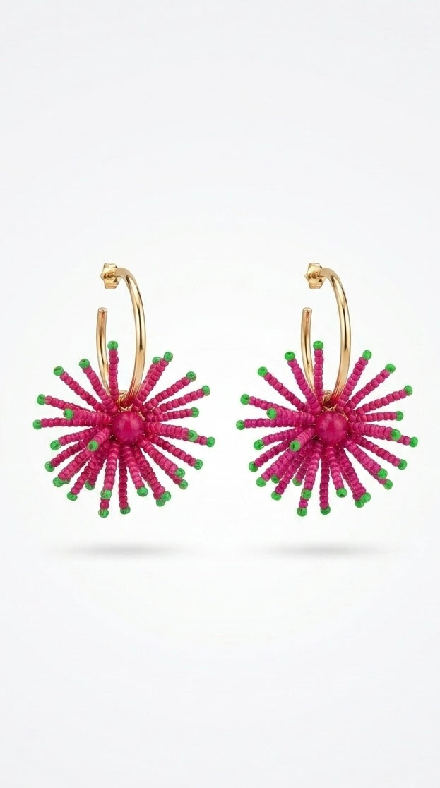 Pendientes de aro con esfera de cuentas multicolor +2 colores