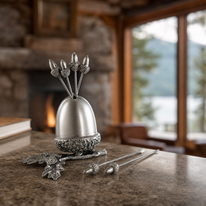Pewter Acorn Cheese Pick Set 2