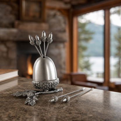 Pewter Acorn Cheese Pick Set 2