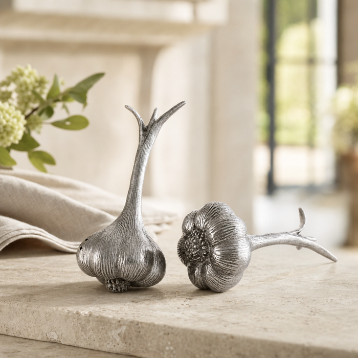 Pewter Garlic Salt & Pepper Set 2