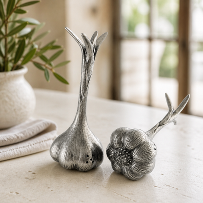 Pewter Garlic Salt & Pepper Set 3