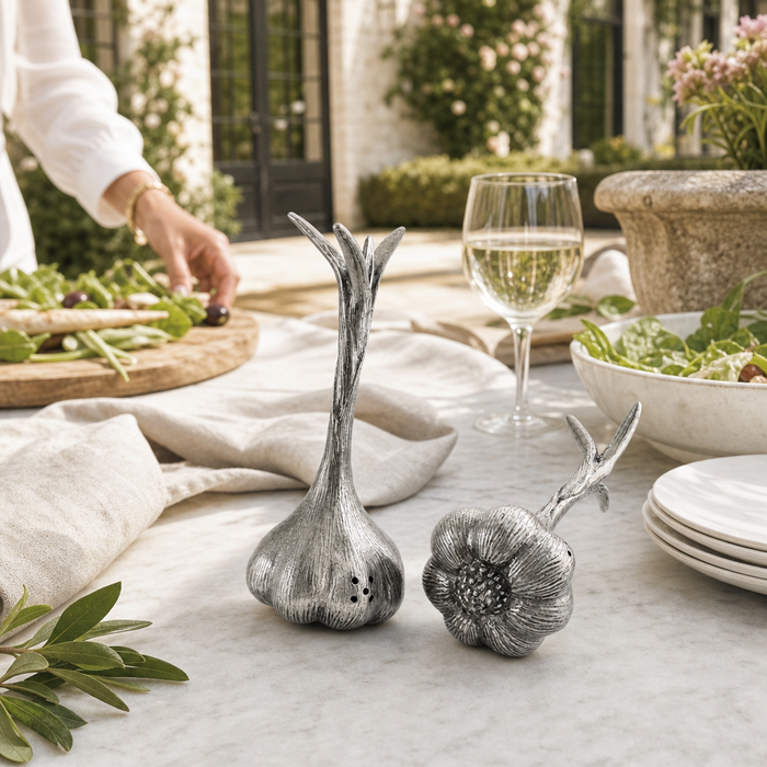 Pewter Garlic Salt & Pepper Set 7