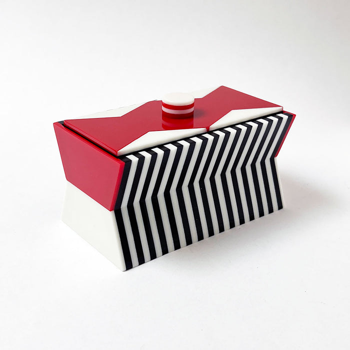 Polished Lucite Keepsake Box: Black, Cream, Red Zigzag Large