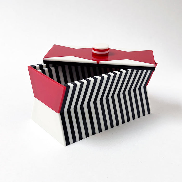 Polished Lucite Keepsake Box: Black, Cream, Red Zigzag Large