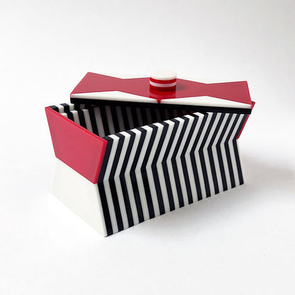 Polished Lucite Keepsake Box: Black, Cream, Red Zigzag Large