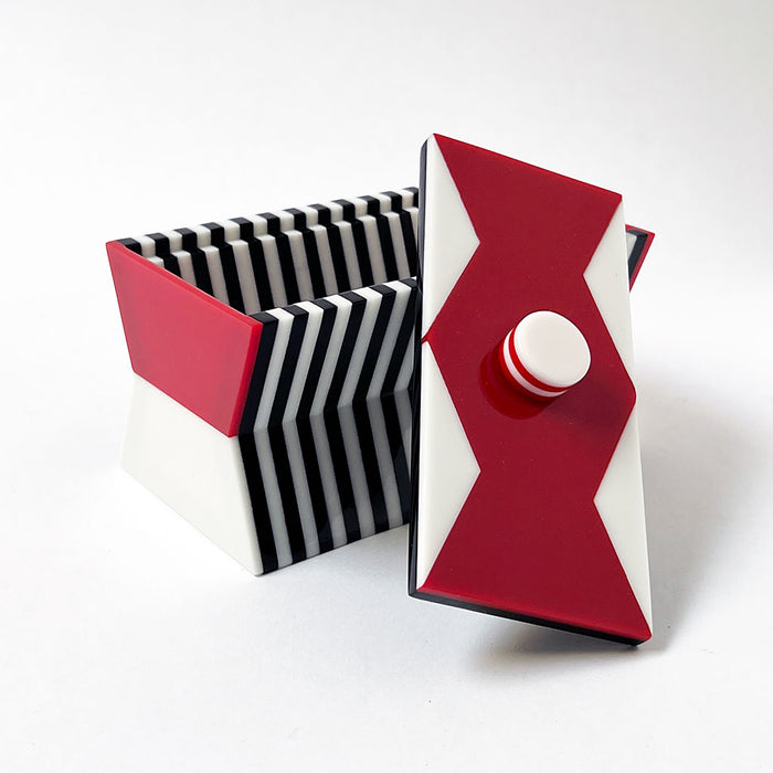 Polished Lucite Keepsake Box: Black, Cream, Red Zigzag Large