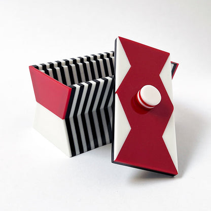 Polished Lucite Keepsake Box: Black, Cream, Red Zigzag Large