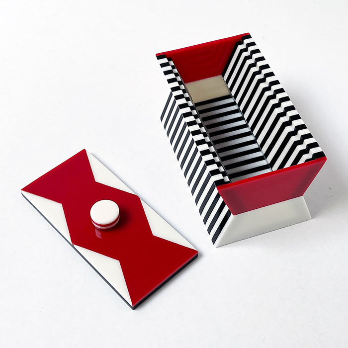 Polished Lucite Keepsake Box: Black, Cream, Red Zigzag Large