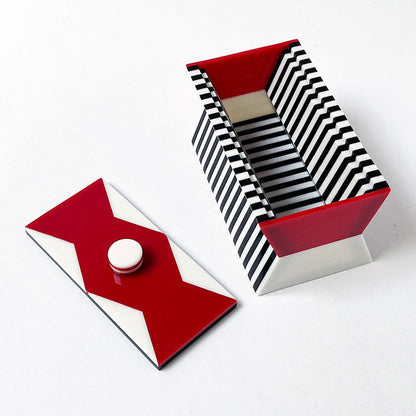 Polished Lucite Keepsake Box: Black, Cream, Red Zigzag Large