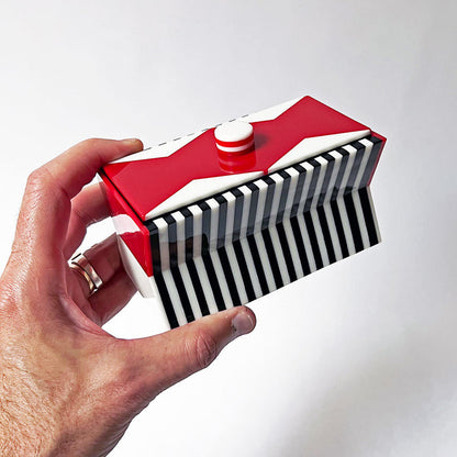 Polished Lucite Keepsake Box: Black, Cream, Red Zigzag Large