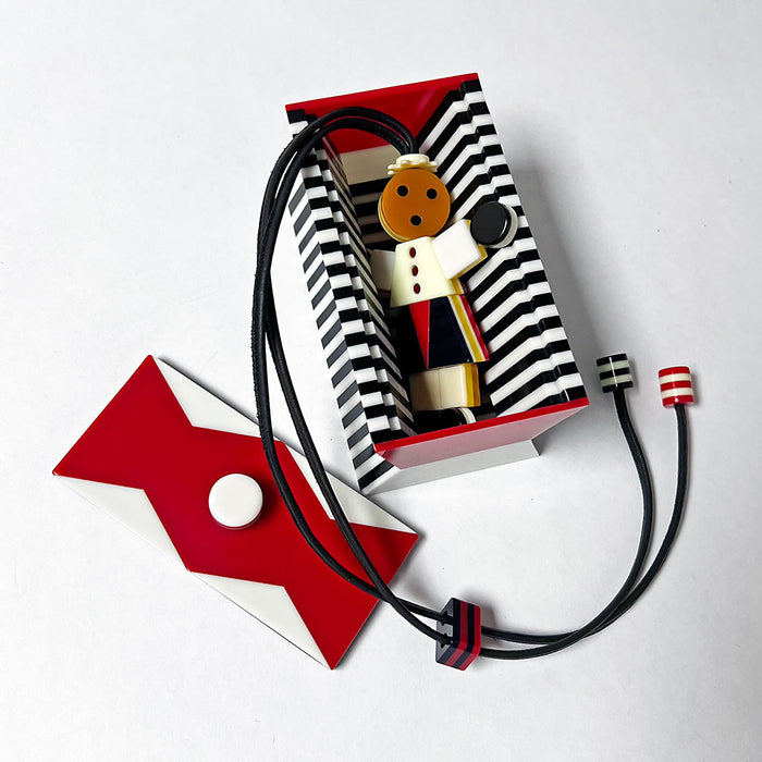 Polished Lucite Keepsake Box: Black, Cream, Red Zigzag Large