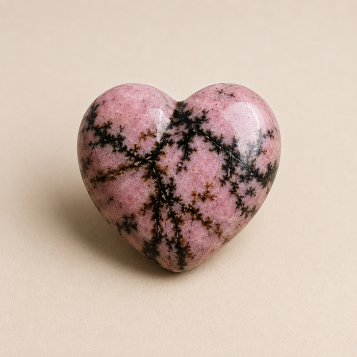 Polished Rhodonite Heart Crystal, 2 Inch Pocket Heart Large Puffy Crystal Heart